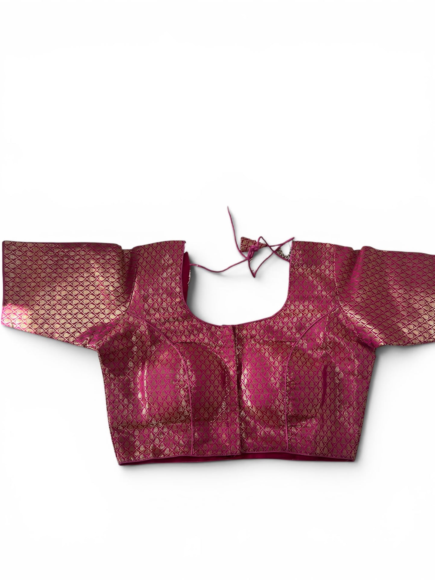 Brocade Padded & Sleeved Blouse With Front Open Hooks