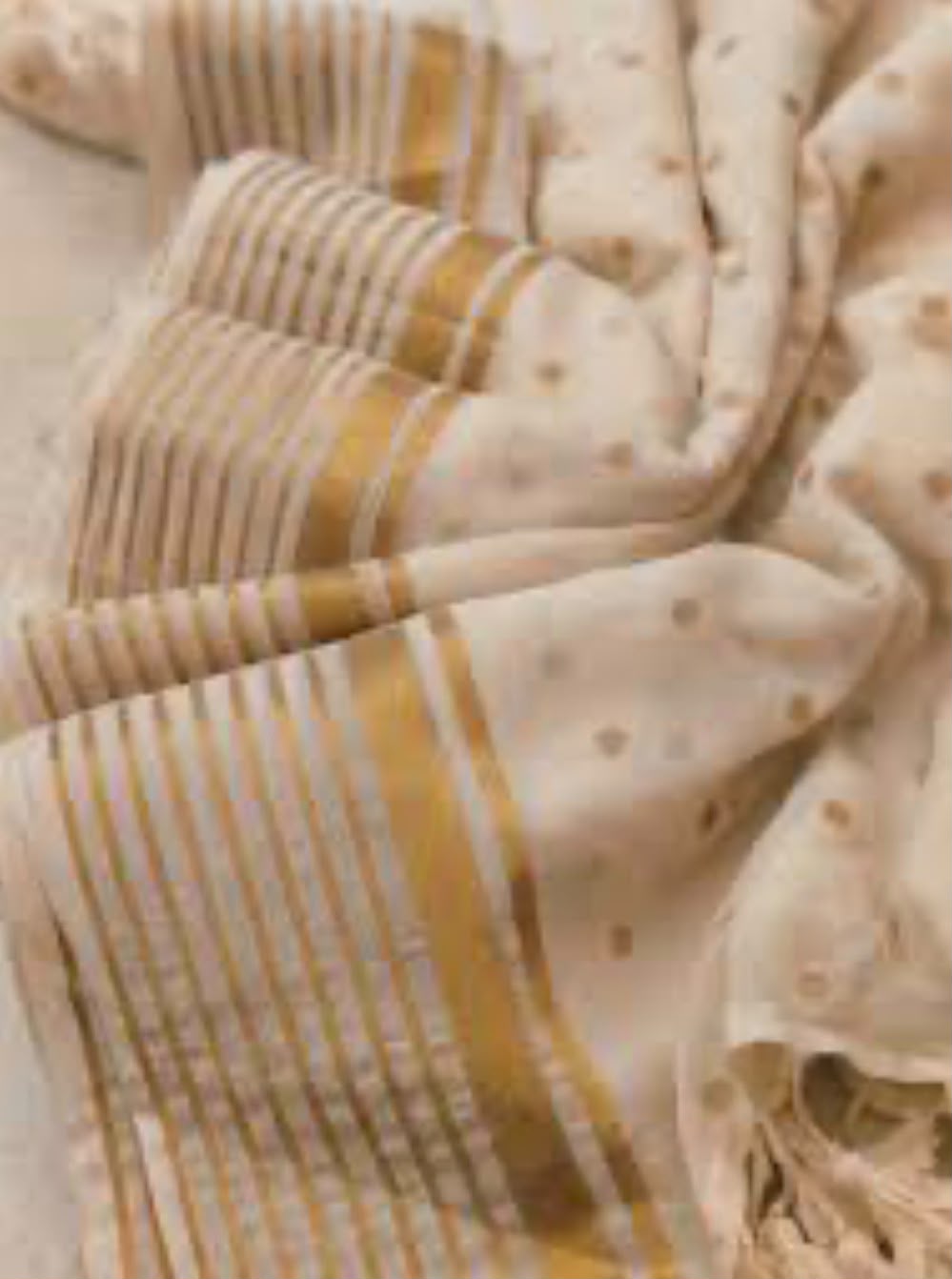 Pure Authentic Mul cotton Saree with Zari stripes border and small Polka body- without blouse Piece