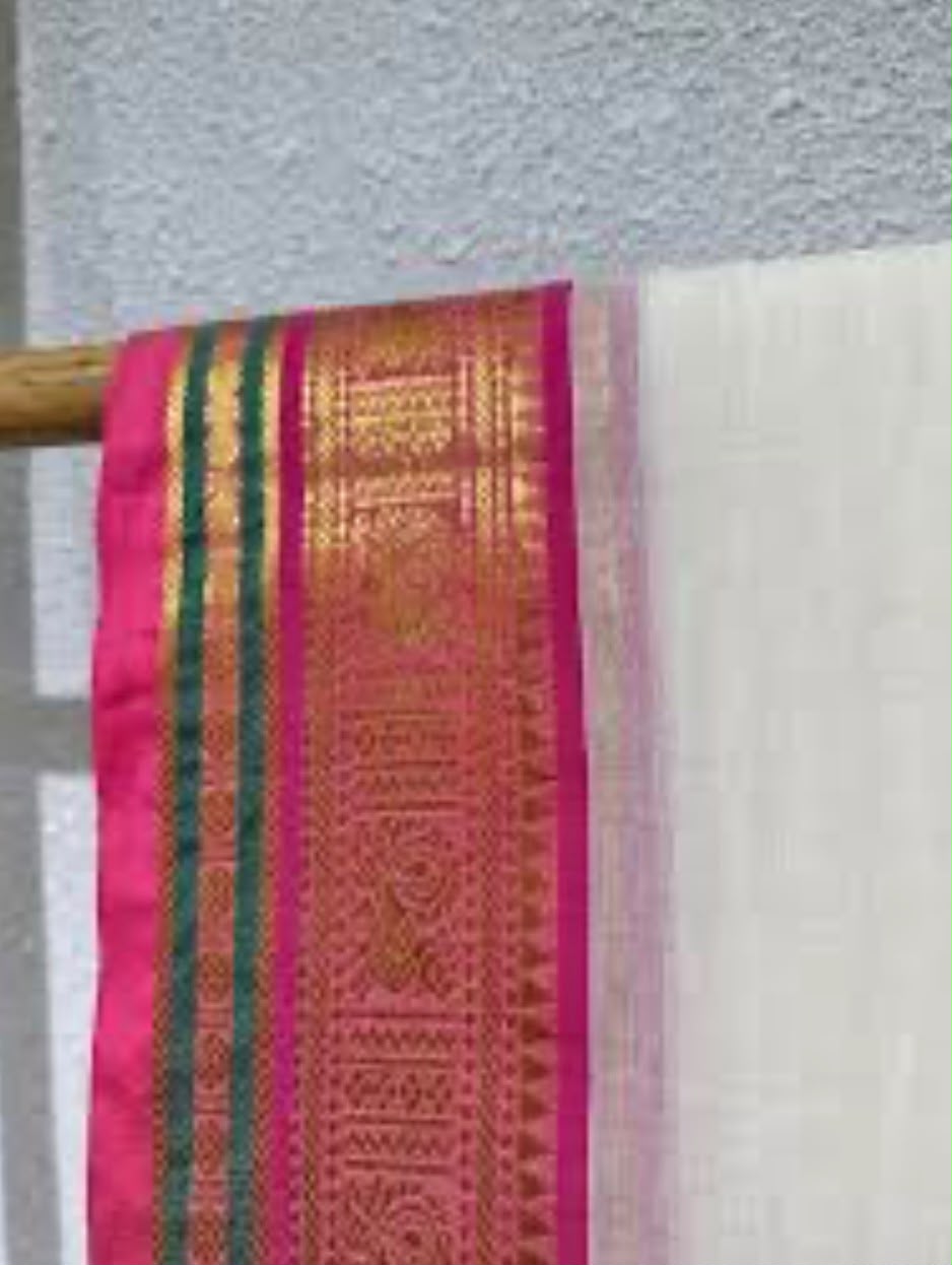 Glow Mul Mul Cotton Saree with Pink and Golden Zari Border