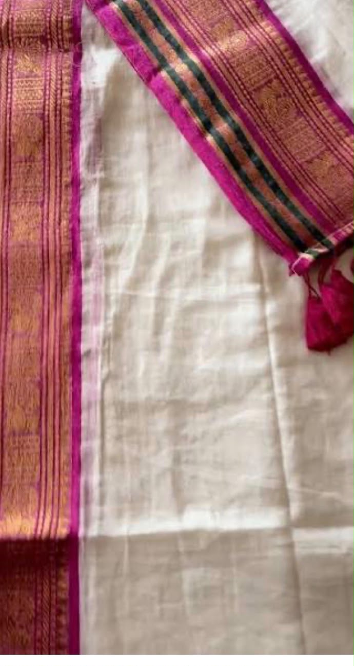 Glow Mul Mul Cotton Saree with Pink and Golden Zari Border
