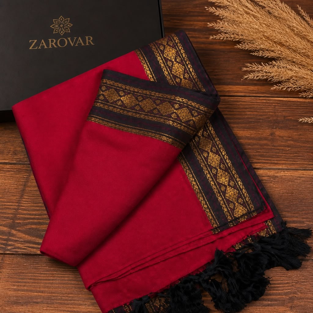 Crimson &amp; Earth Mul Cotton Saree with Festive Kanchi Zari Border