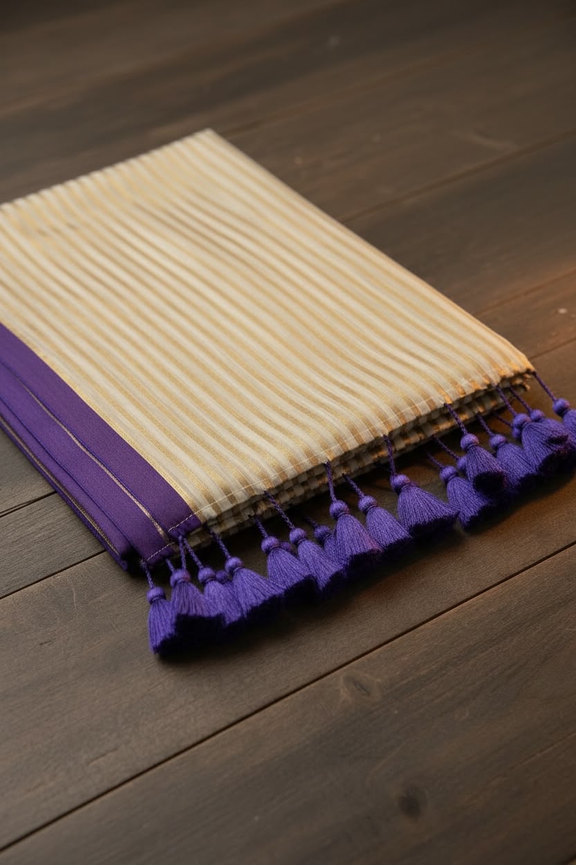 Shimmering Tissue Mul-Cotton Saree with Lavender-Purple Accents