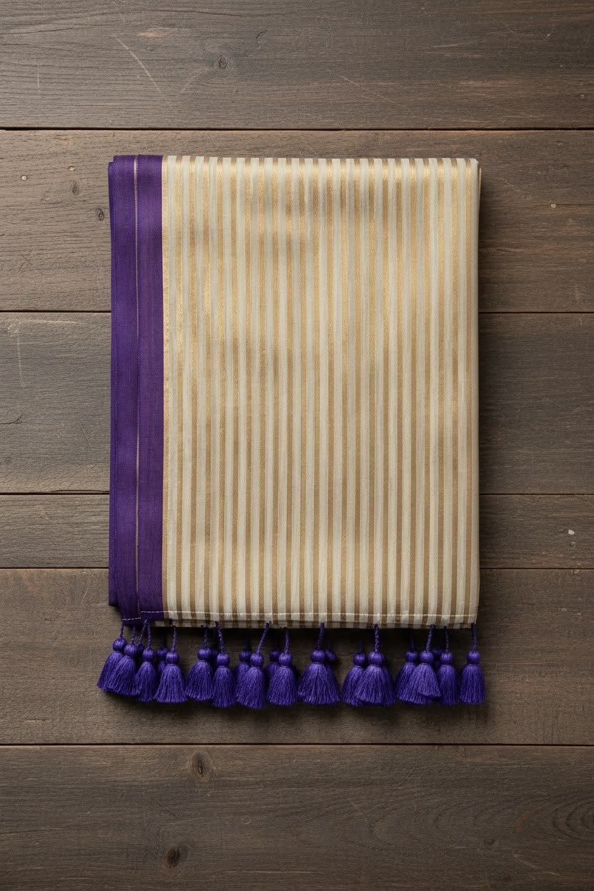 Shimmering Tissue Mul-Cotton Saree with Lavender-Purple Accents