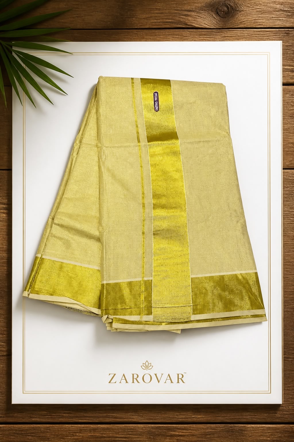 Zarovar Premium Kerala Tissue Saree with 5-Inch Golden Kasavu Border