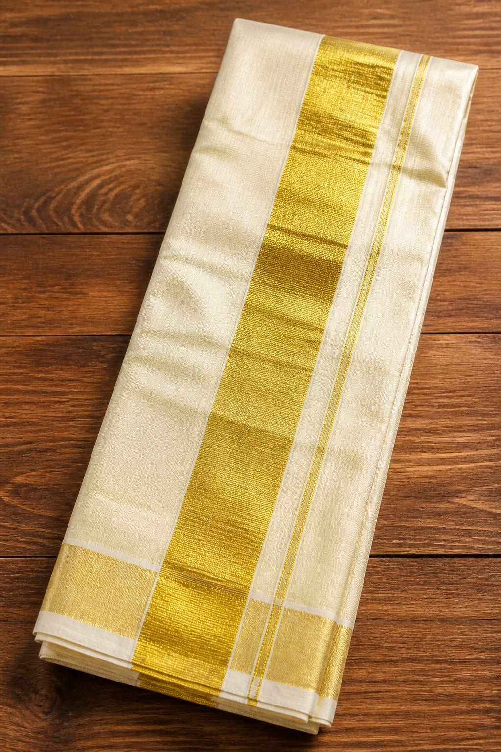 Zarovar Premium Kerala Tissue Saree with 5-Inch Golden Kasavu Border