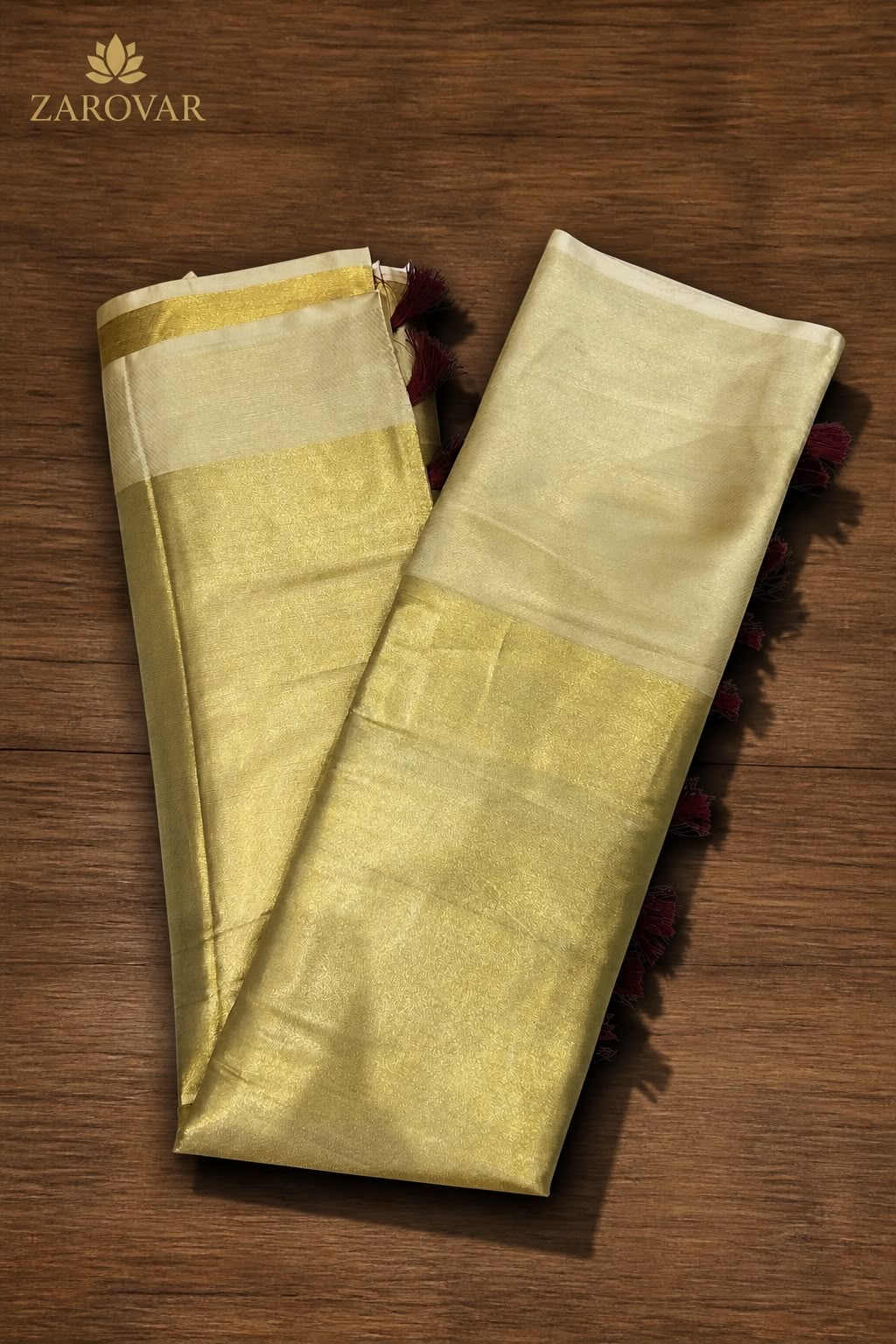 Zarovar Premium Kanjivaram Silk Saree with Contrast Embroidered Blouse