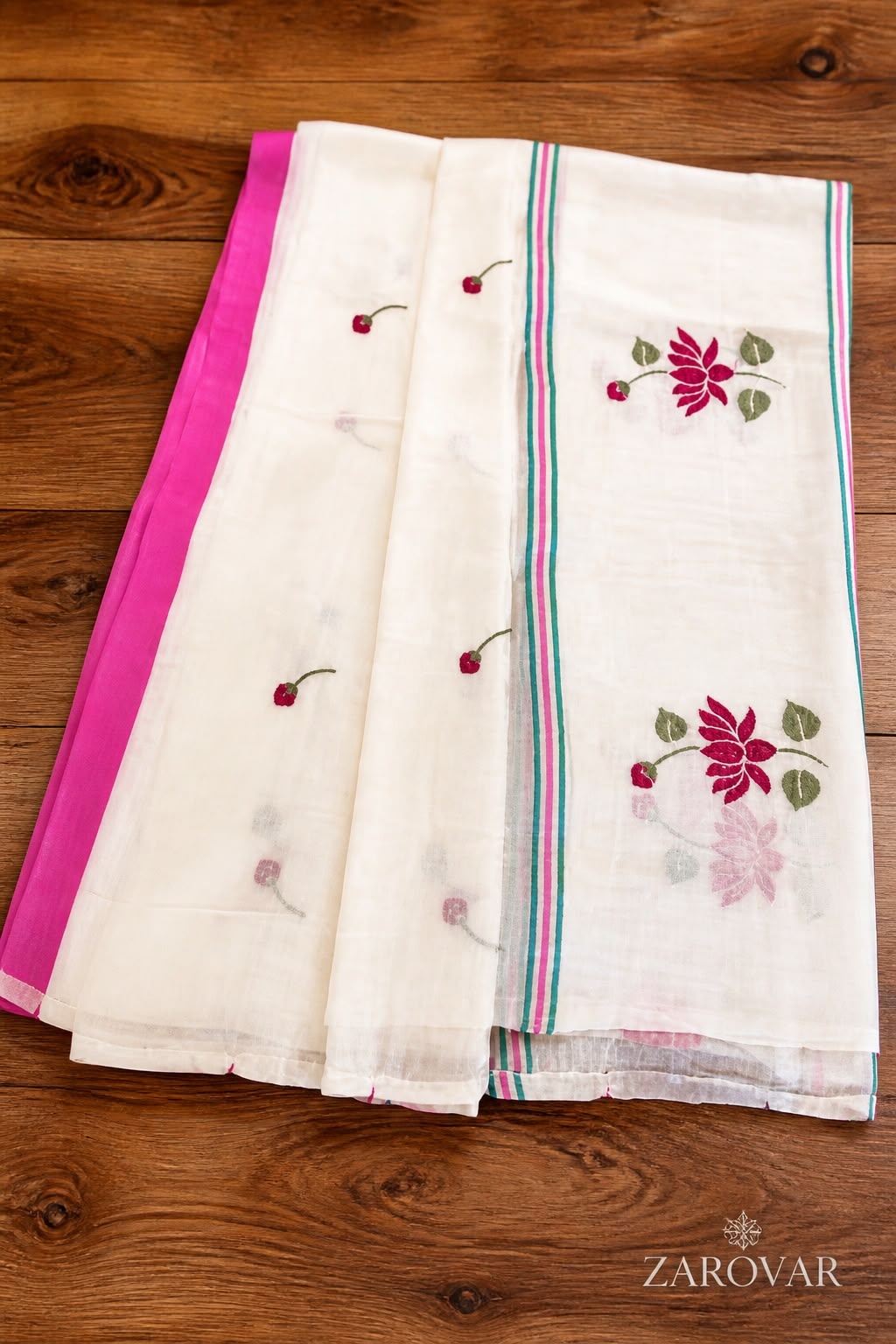 Premium Mulmul Cotton Lotus Print Saree