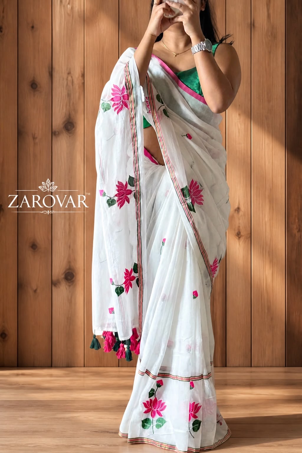 Premium Mulmul Cotton Lotus Print Saree