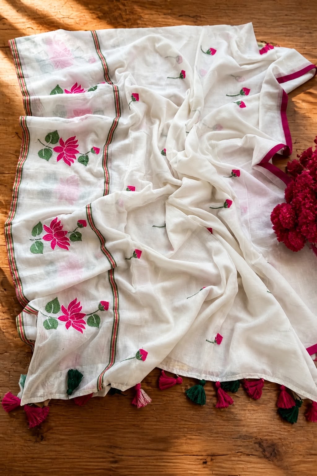 Premium Mulmul Cotton Lotus Print Saree