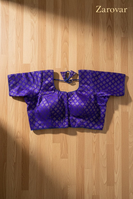Pure Banarasi Velvet Blouse with Gold Buttis in Zari Weaving in 42 size