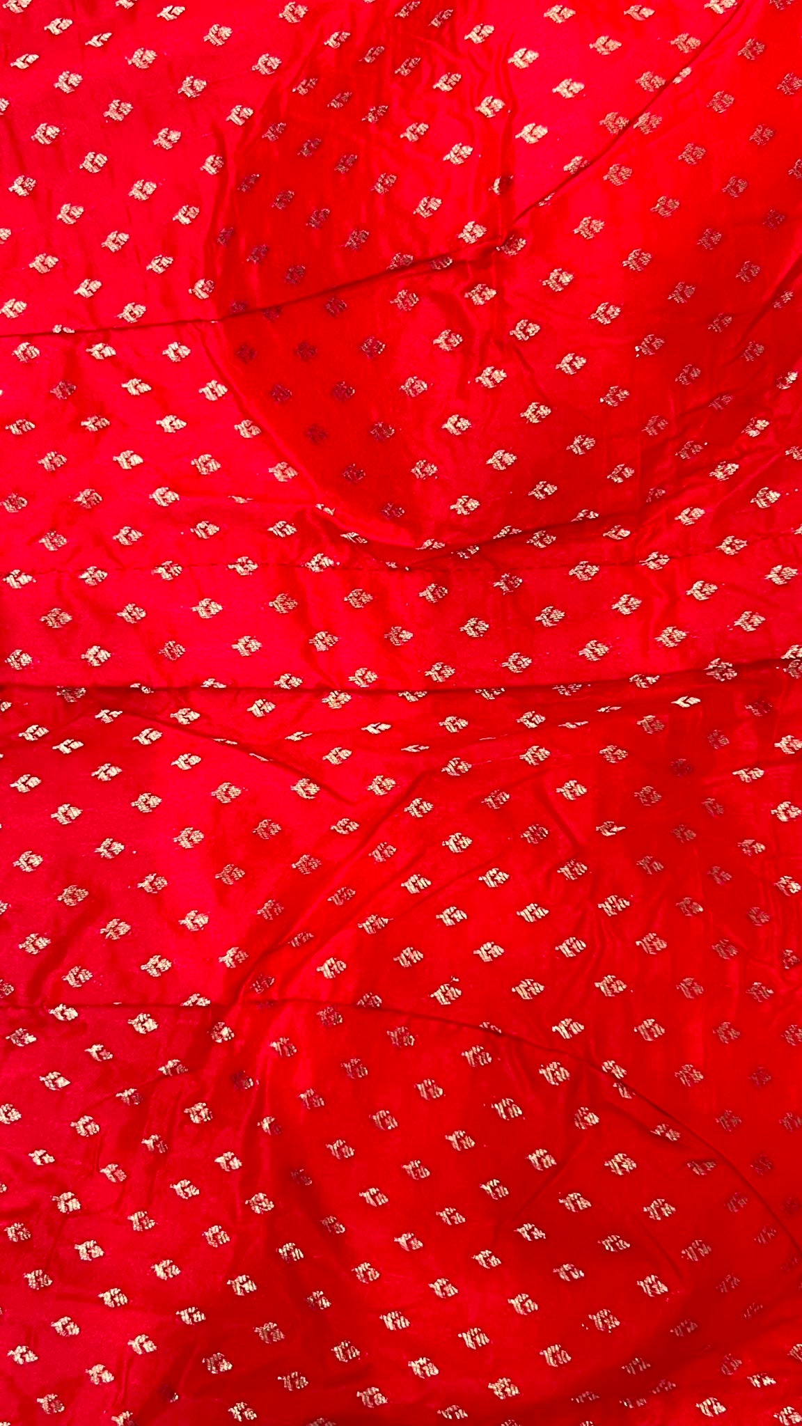 Reddish-Orange Brocade Padded Saree Blouse with Gold Booti Print and Front Hook Closure