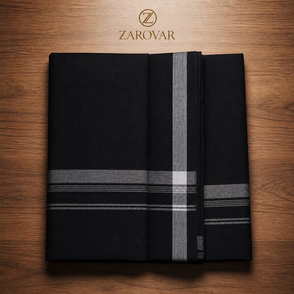 Premium Men's One side Embroidered White Shirt with and black mundu Set