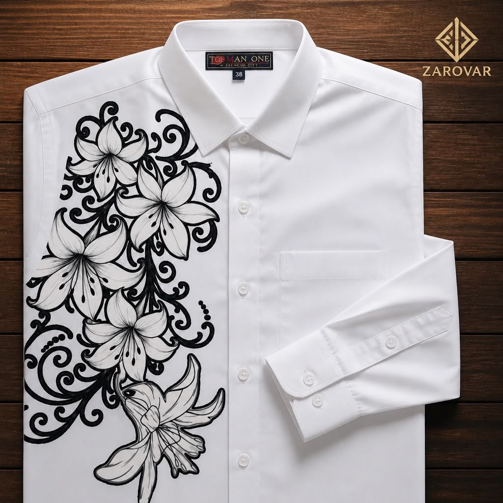 Premium Men's One side Embroidered White Shirt with and black mundu Set