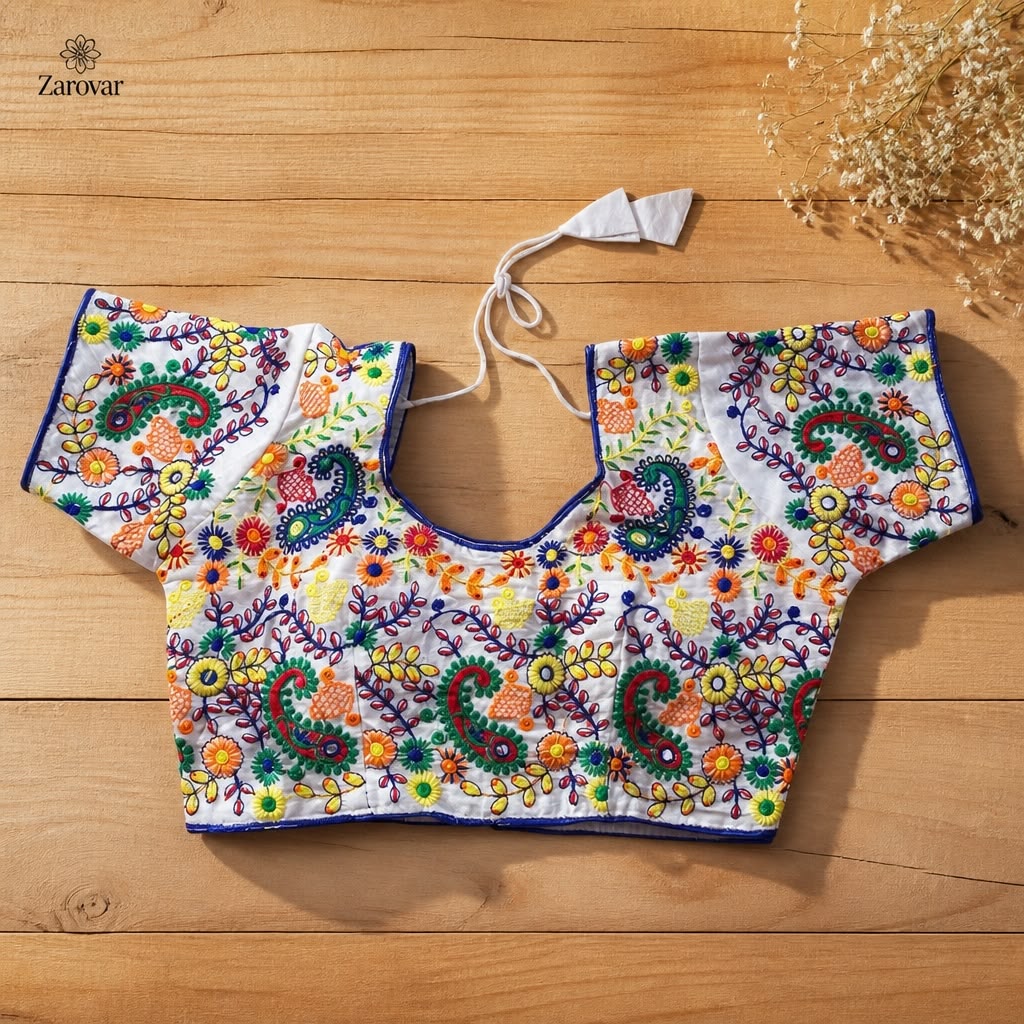 White Multicolour Embroidered Blouse