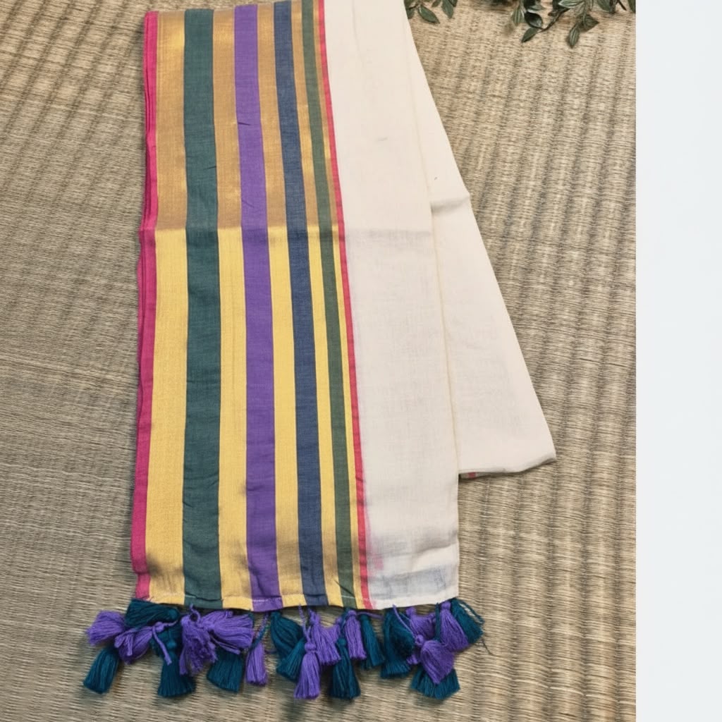 Premium 120 Count Mul Cotton Saree – Multicolour Border Collection