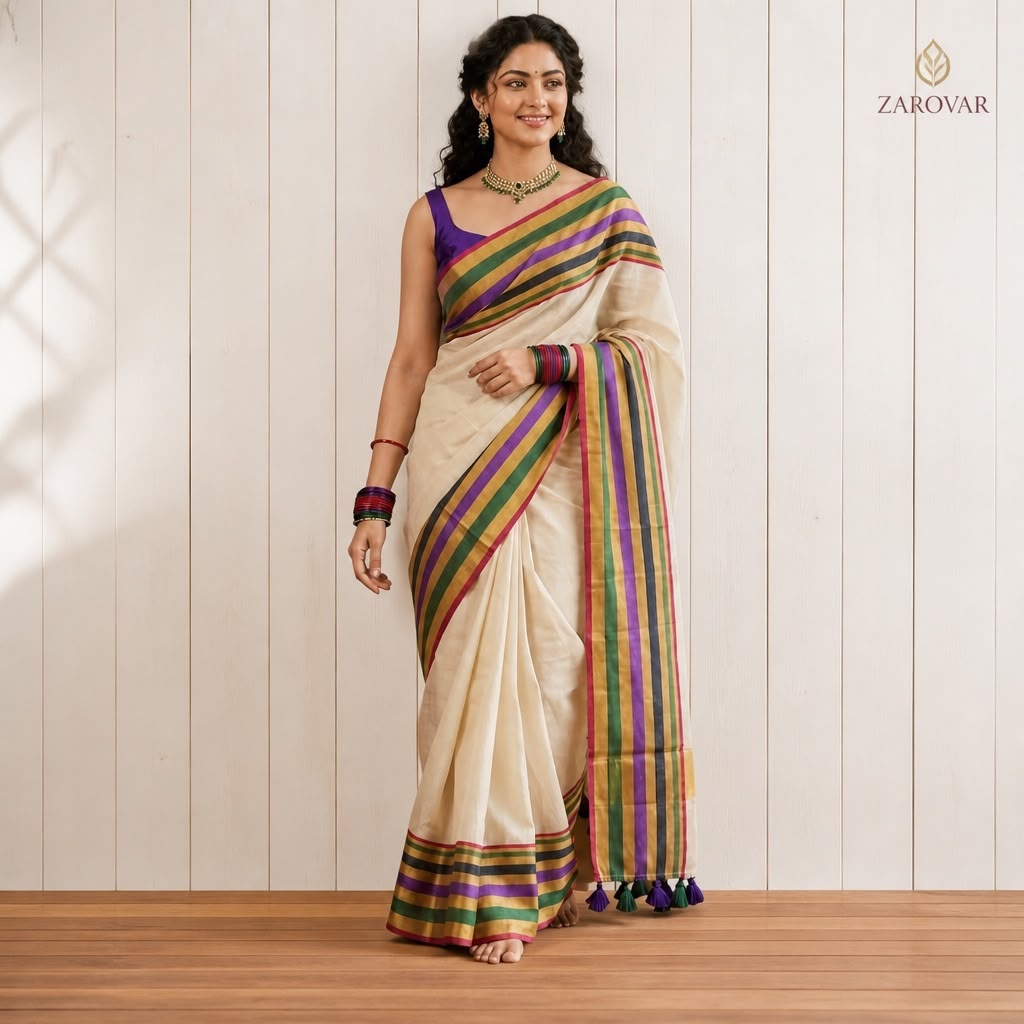 Premium 120 Count Mul Cotton Saree – Multicolour Border Collection