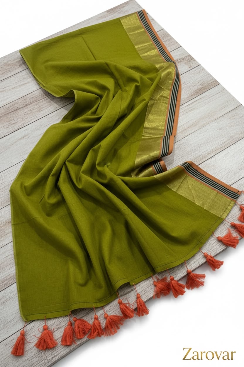 Zarovar Neel Tara 120 Count Mul Cotton Saree