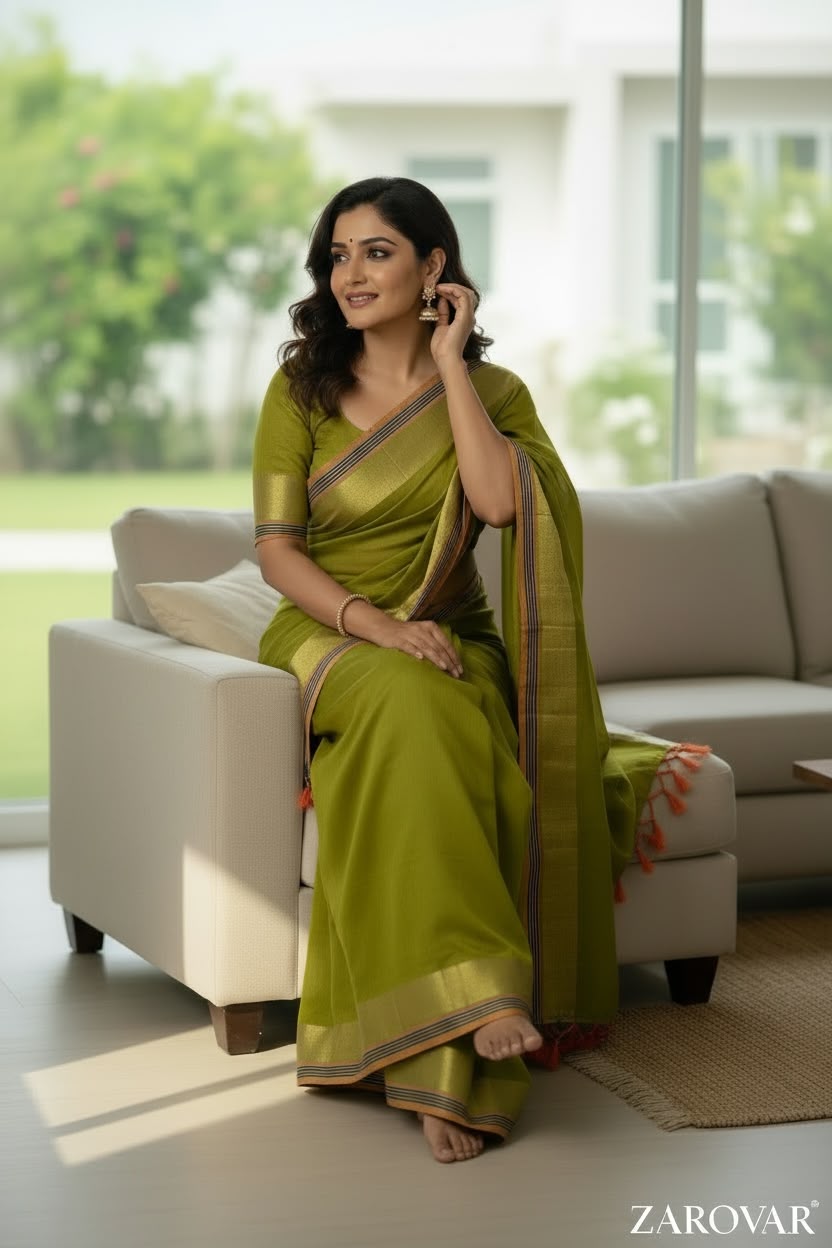 Zarovar Neel Tara 120 Count Mul Cotton Saree