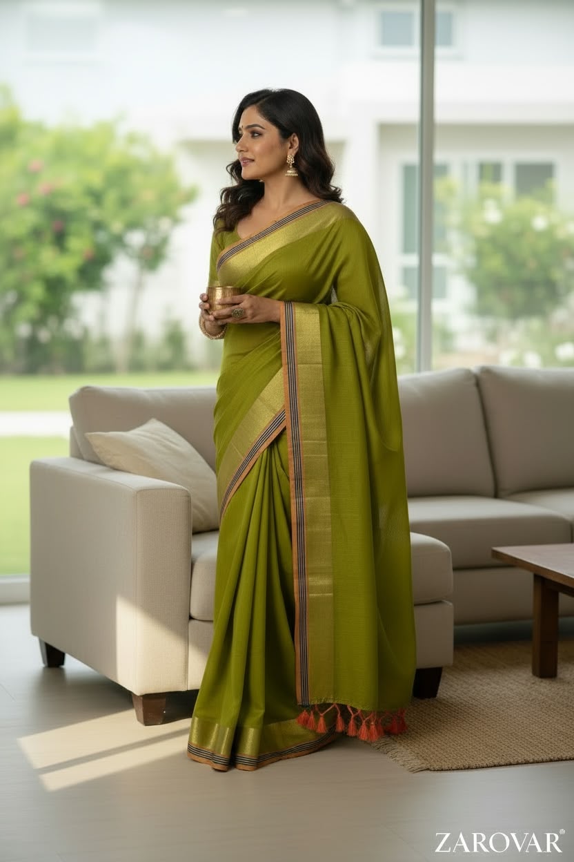 Zarovar Neel Tara 120 Count Mul Cotton Saree