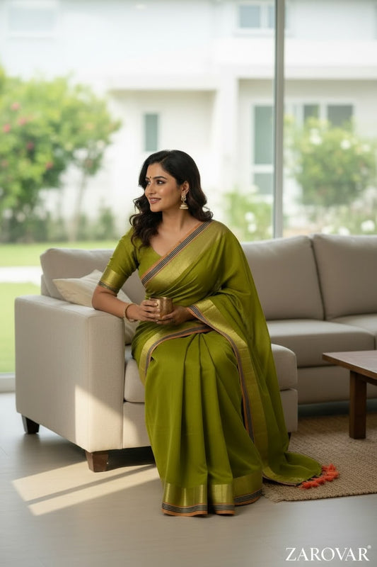 Zarovar Neel Tara 120 Count Mul Cotton Saree