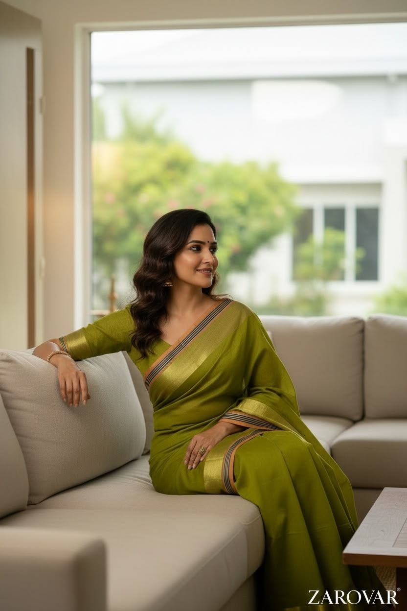 Zarovar Neel Tara 120 Count Mul Cotton Saree
