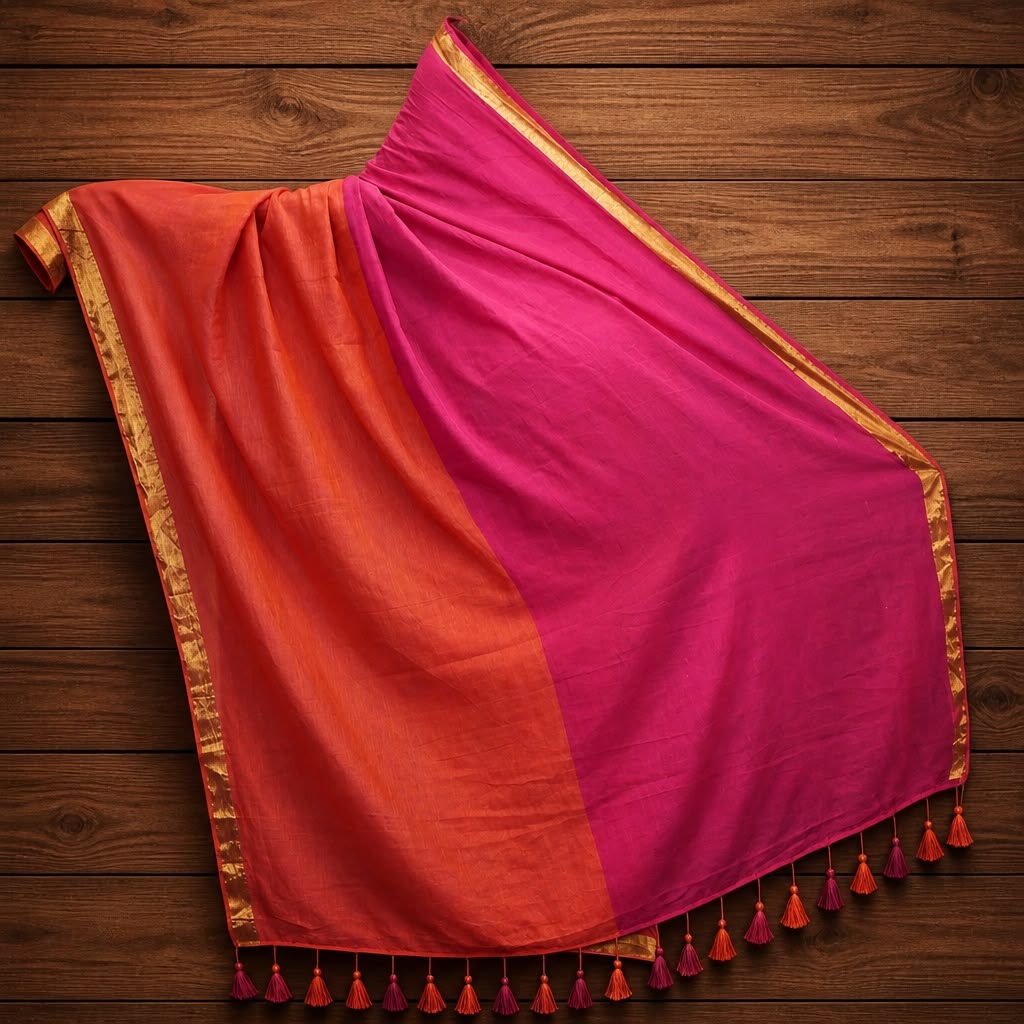 Orange & Pink Elegance – Mulmul Cotton Saree