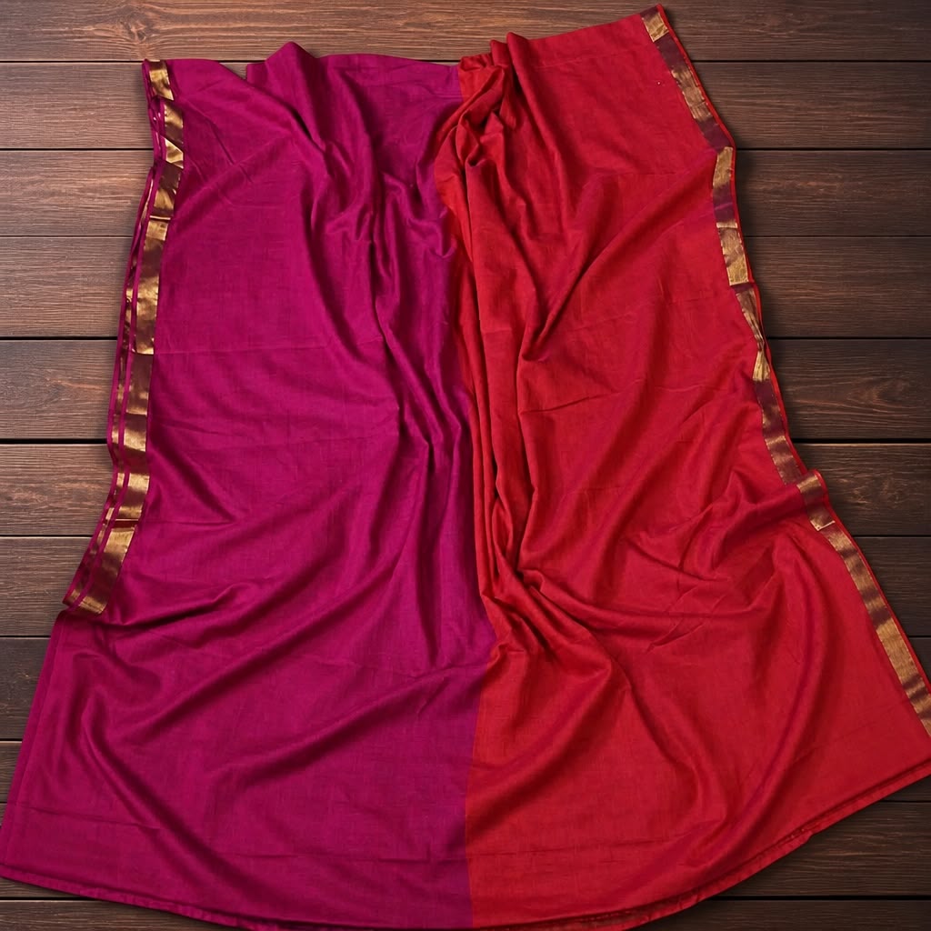 Orange & Pink Elegance – Mulmul Cotton Saree