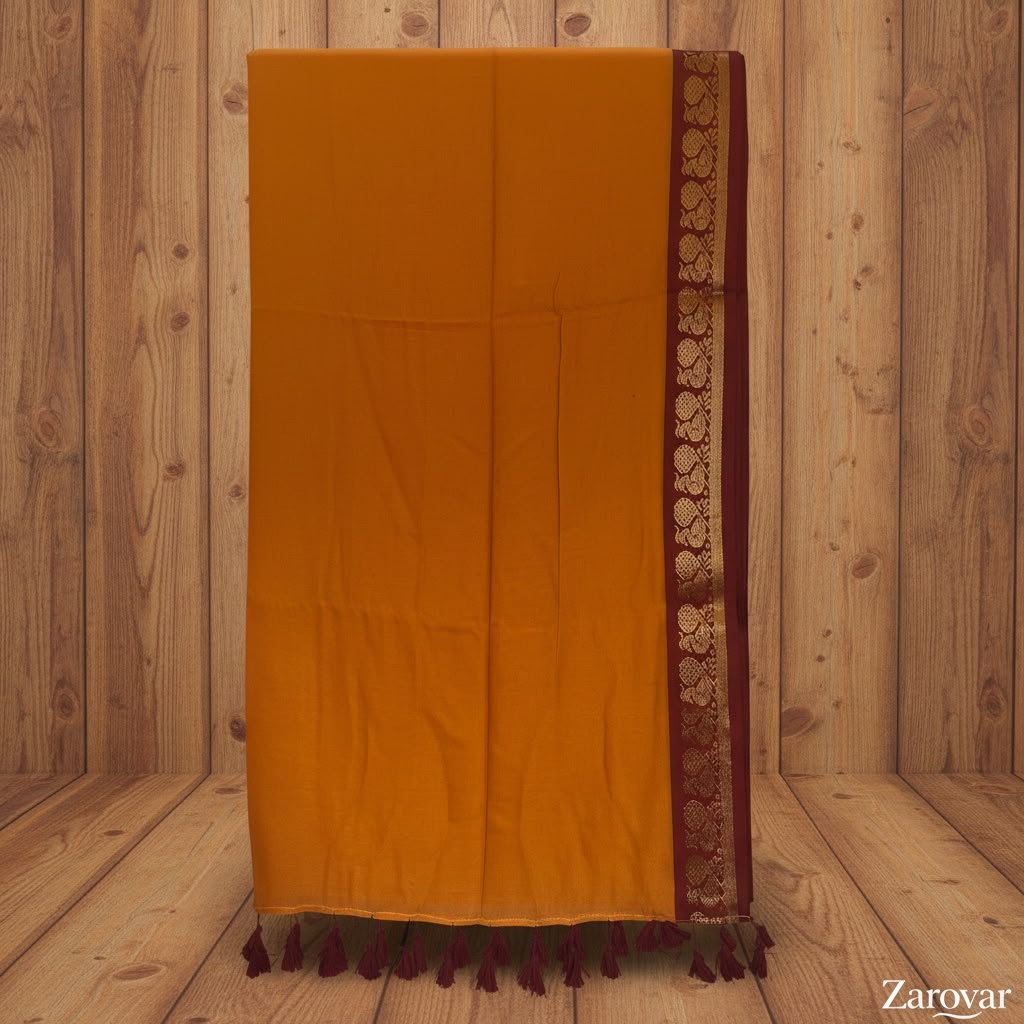 Sunning Deep Orange mul cotton saree