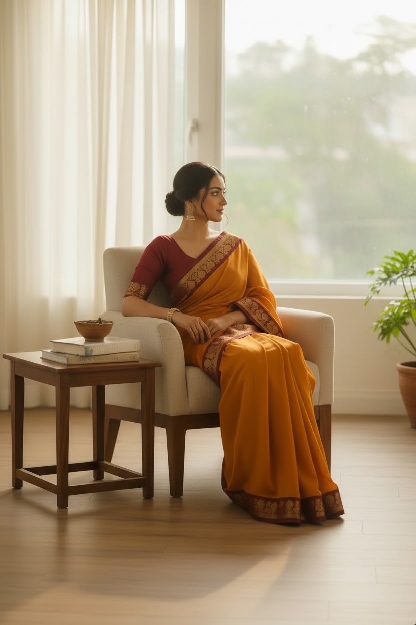 Sunning Deep Orange mul cotton saree