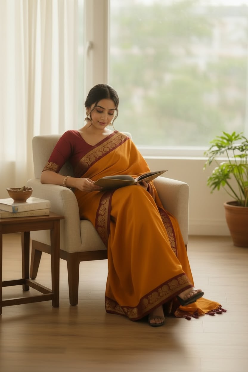 Sunning Deep Orange mul cotton saree