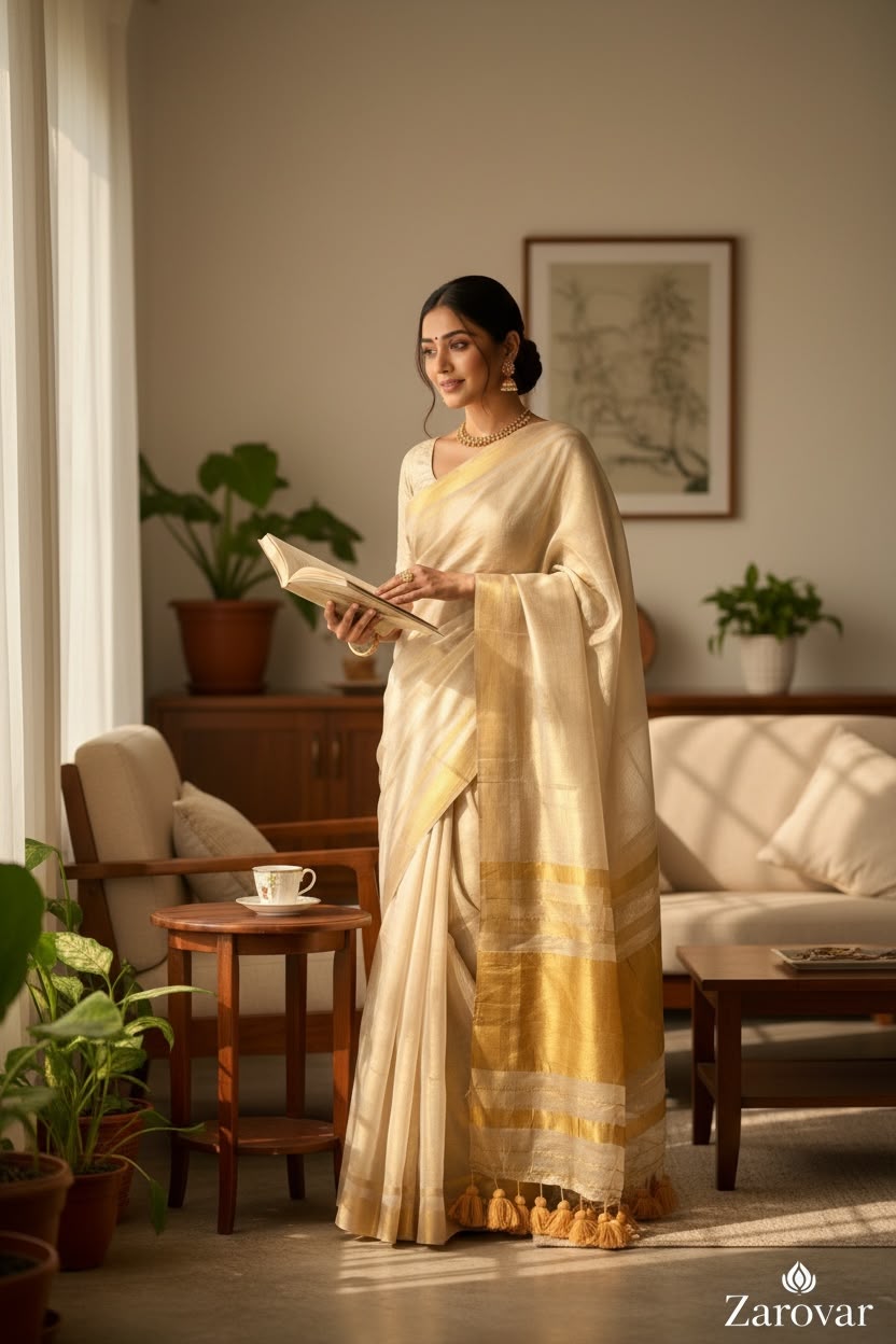 Golden Grace Mul Tissue Saree