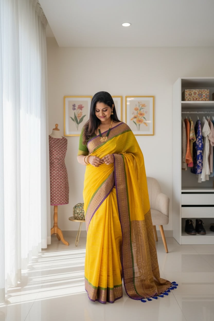 Manjal-Gold Mul Cotton Saree