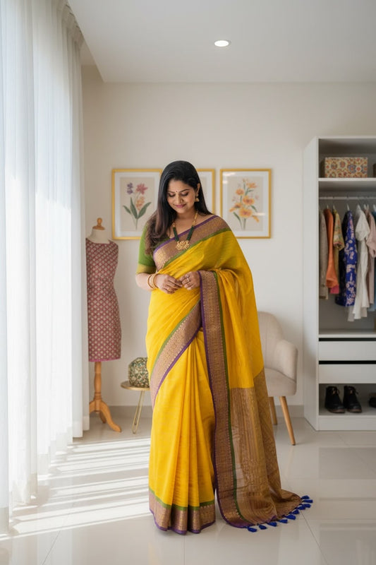 Manjal-Gold Mul Cotton Saree