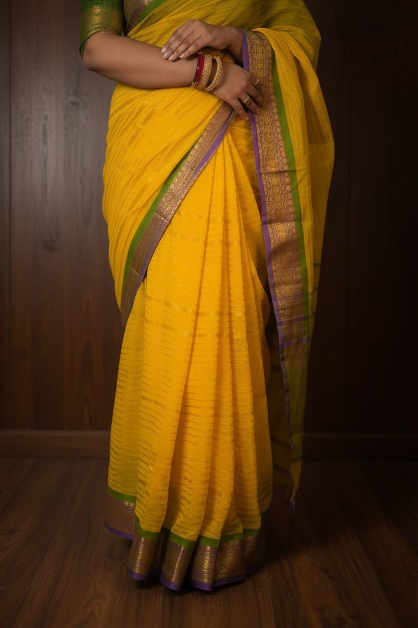 Manjal-Gold Mul Cotton Saree