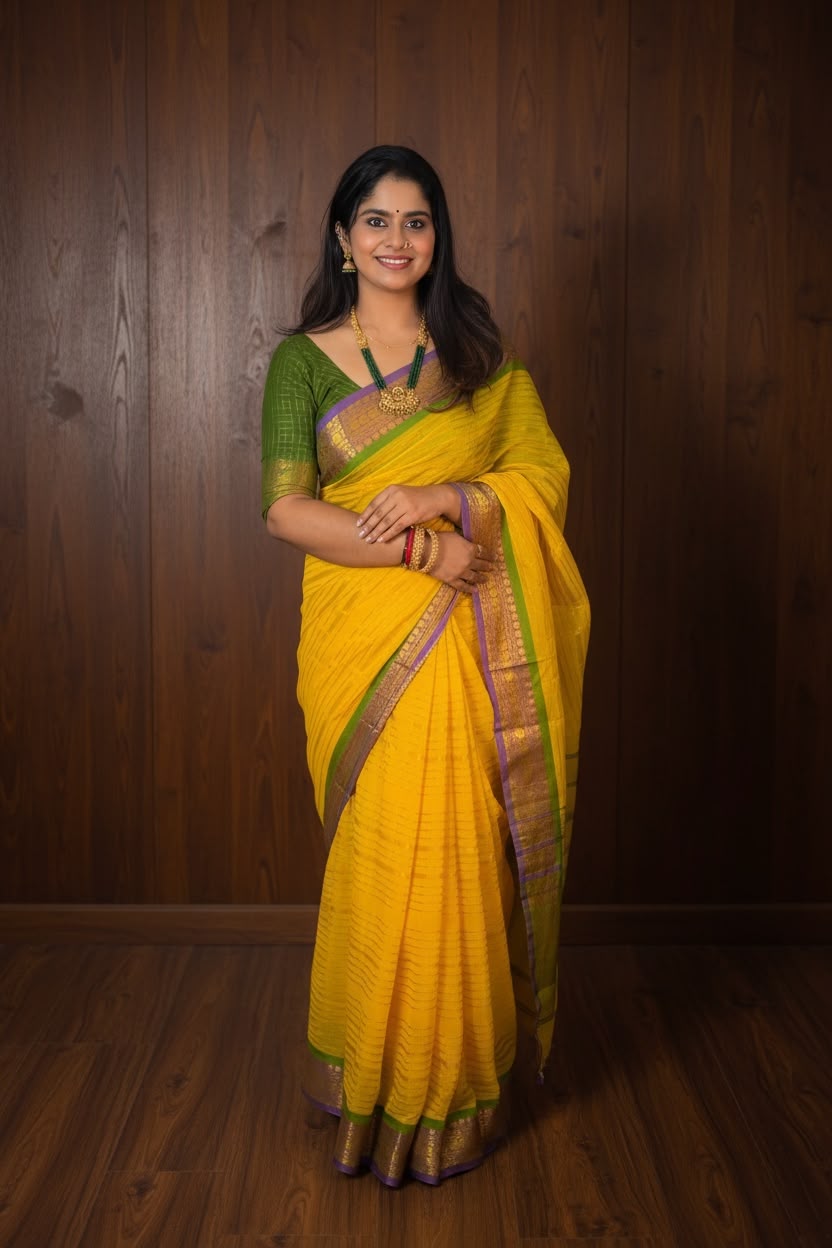 Manjal-Gold Mul Cotton Saree