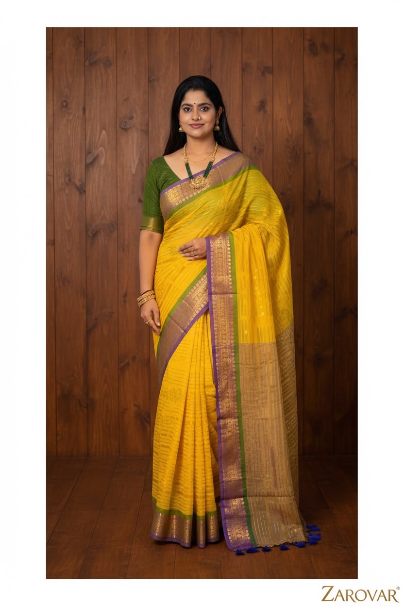 Manjal-Gold Mul Cotton Saree