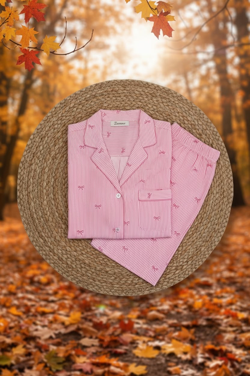 Pink Bow Stripe 2-Piece Pyjama Set 🎀