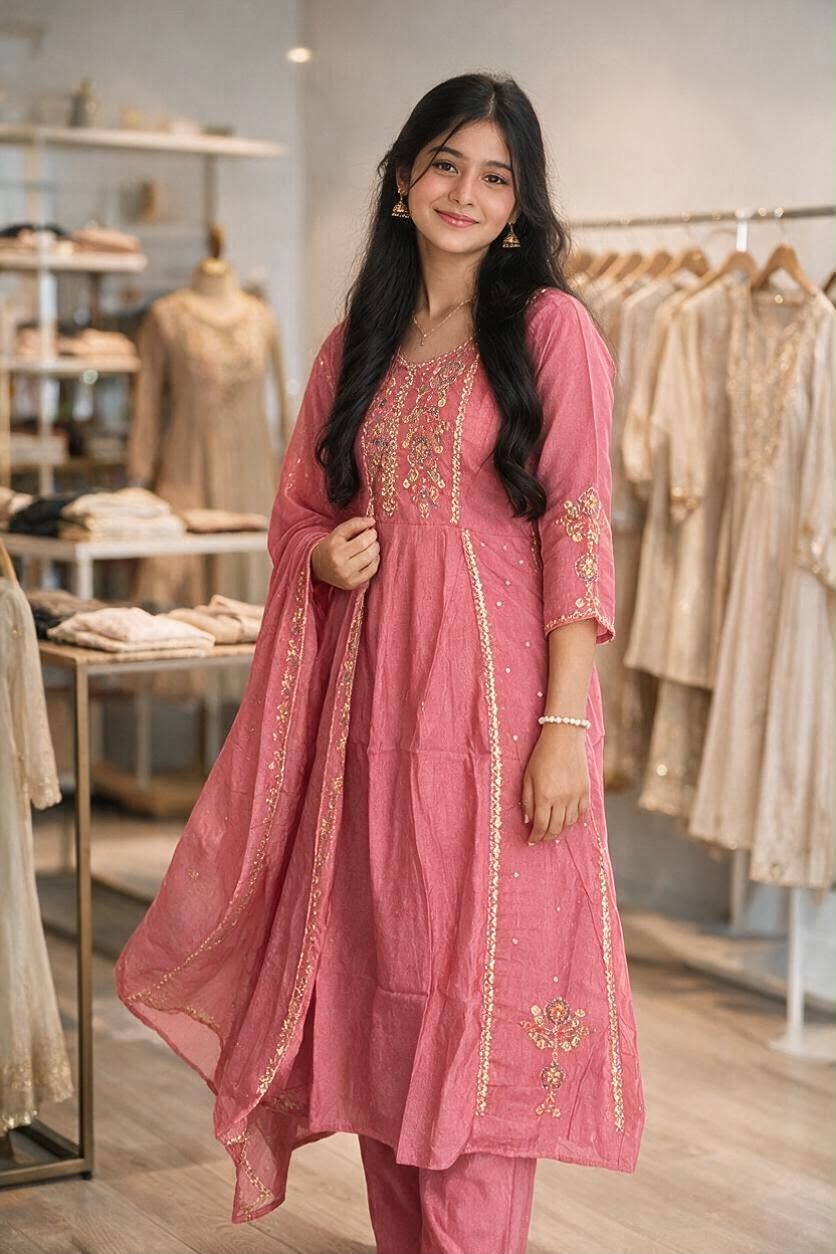 Rose Royale Mul Chanderi Embroidered Salwar Set
