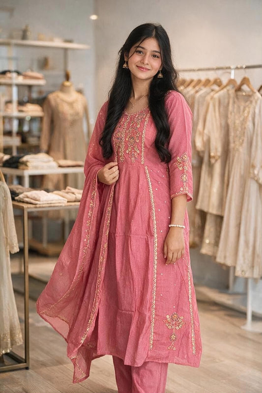 Rose Royale Mul Chanderi Embroidered Salwar Set