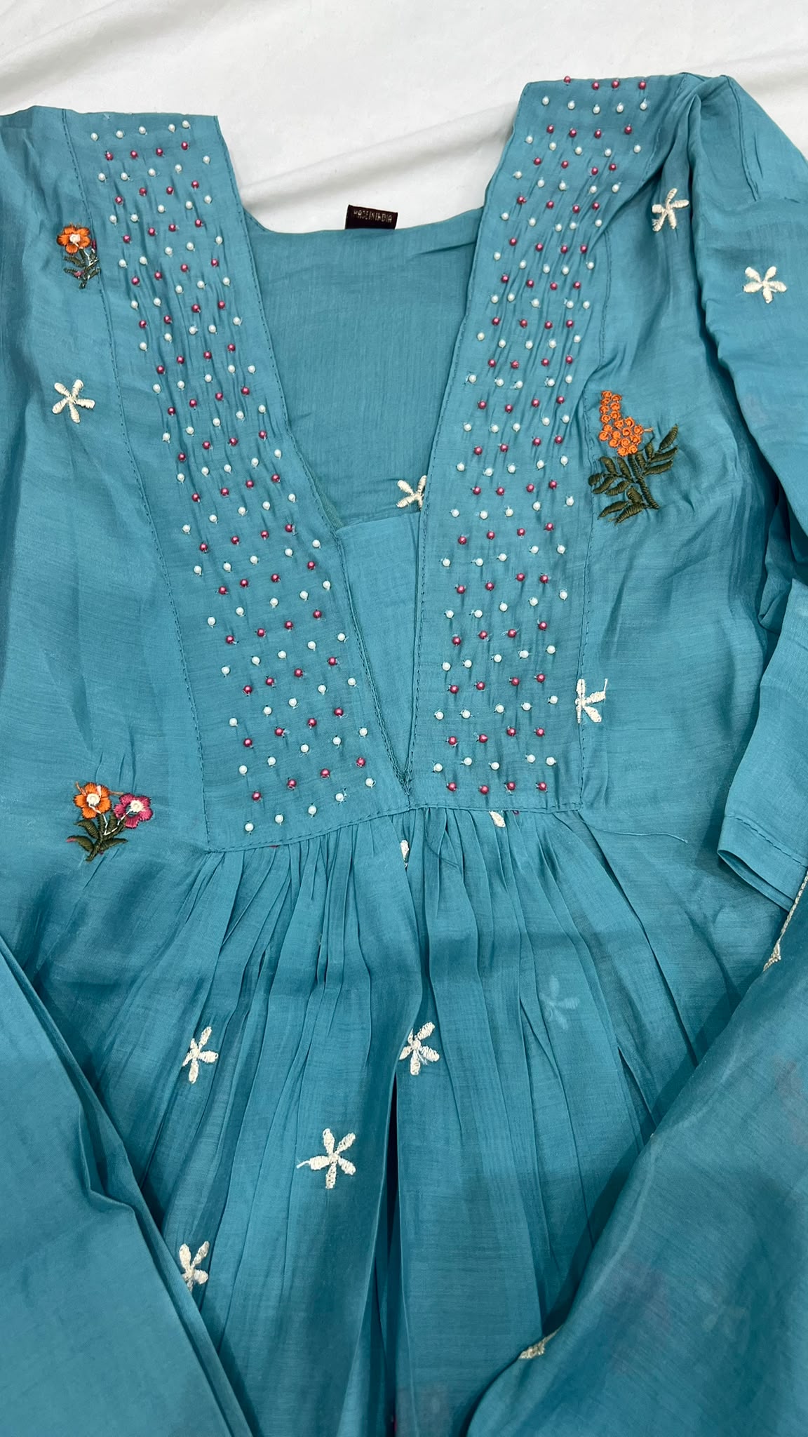Azure Bloom Mul Chanderi Anarkali Salwar Set