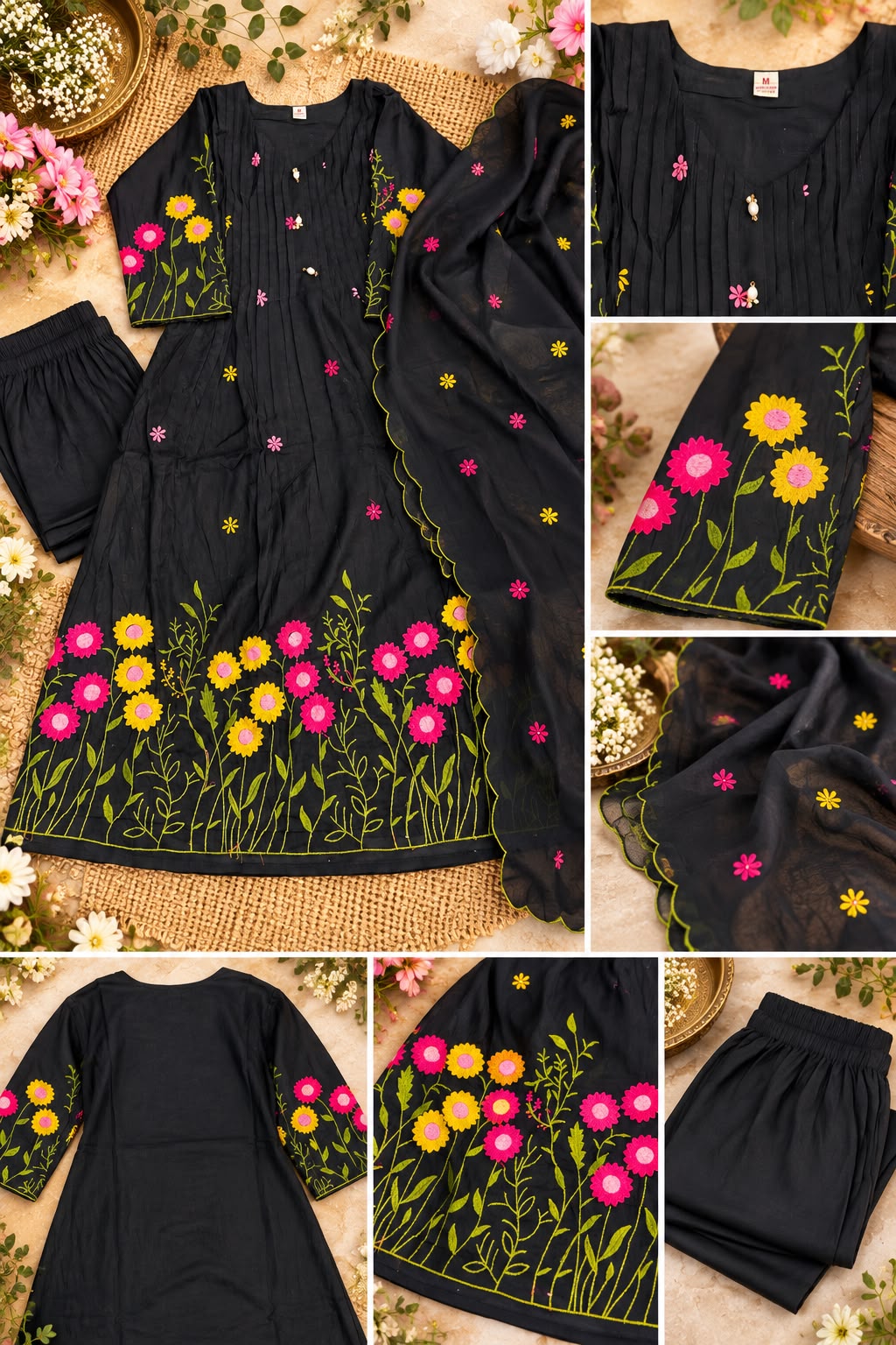 Midnight Garden Mul Chanderi A-Line Salwar Set 🖤✨