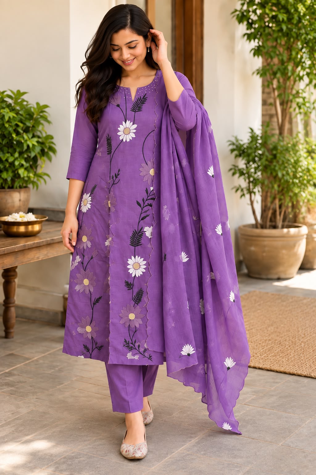 Violet Bloom Vichitra Silk women's Salwar Set