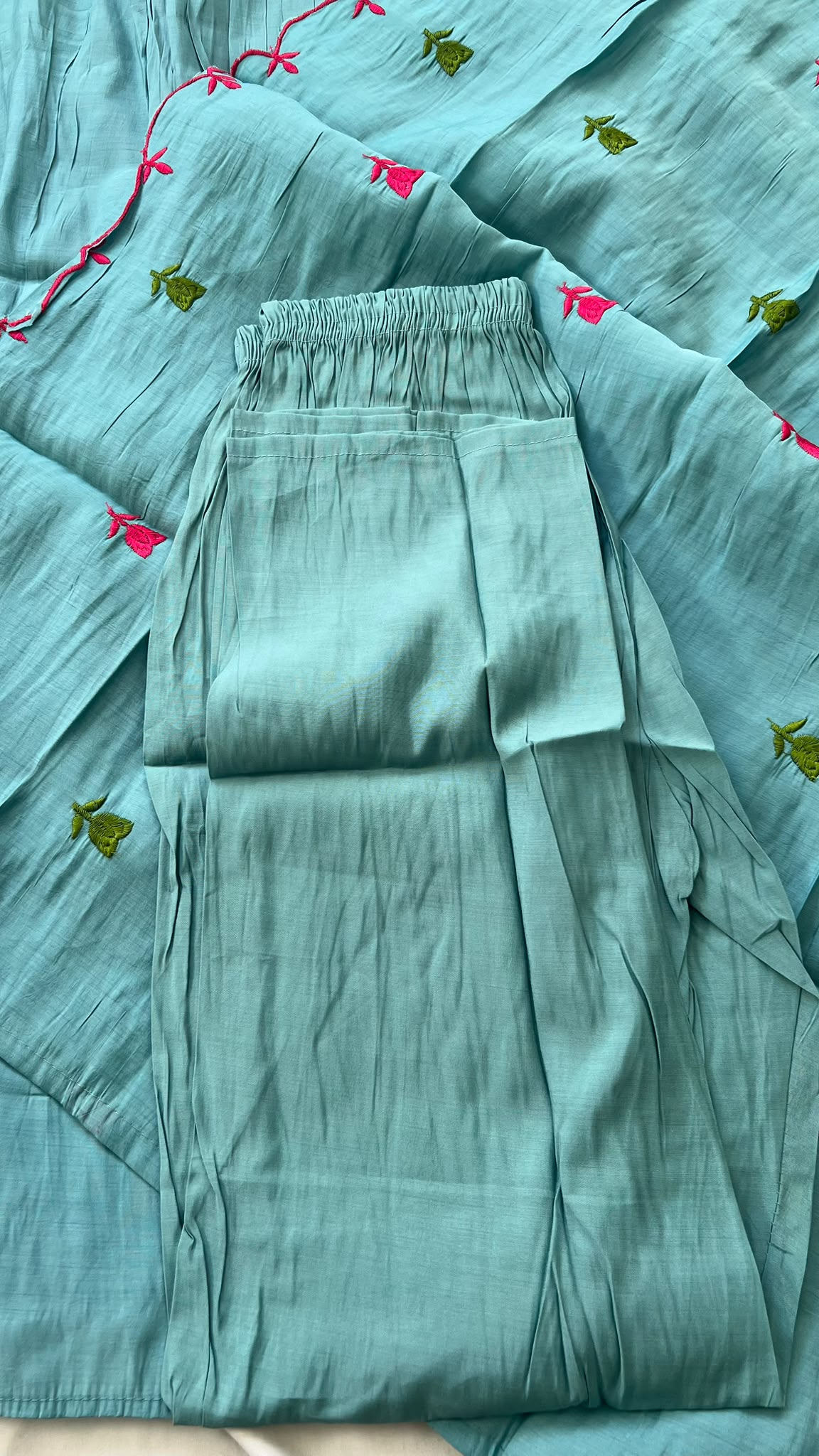 Aqua Rose Garden Mul Chanderi Anarkali Set