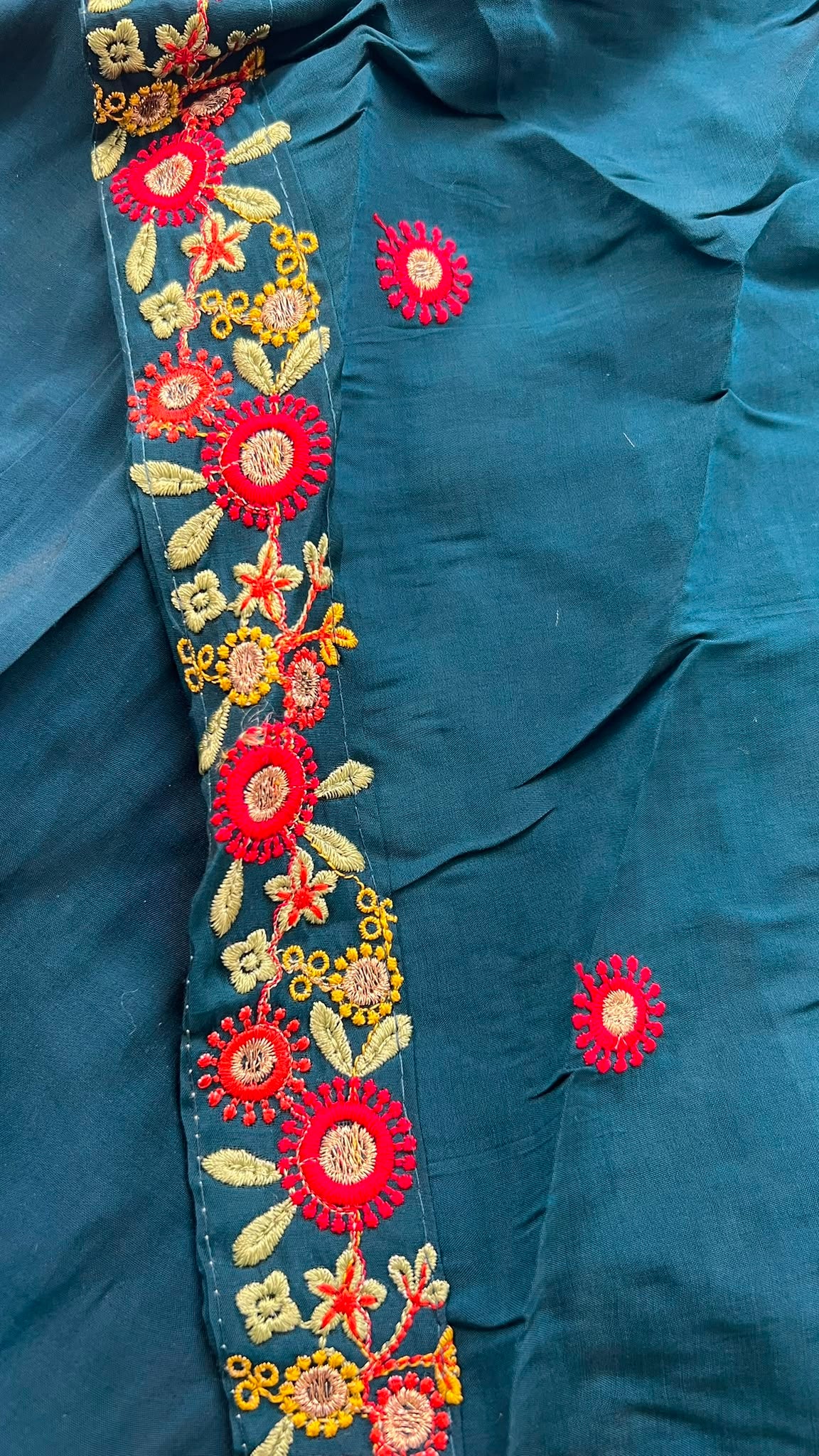 Teal Floral Elegance Mul Chanderi A-Line Set
