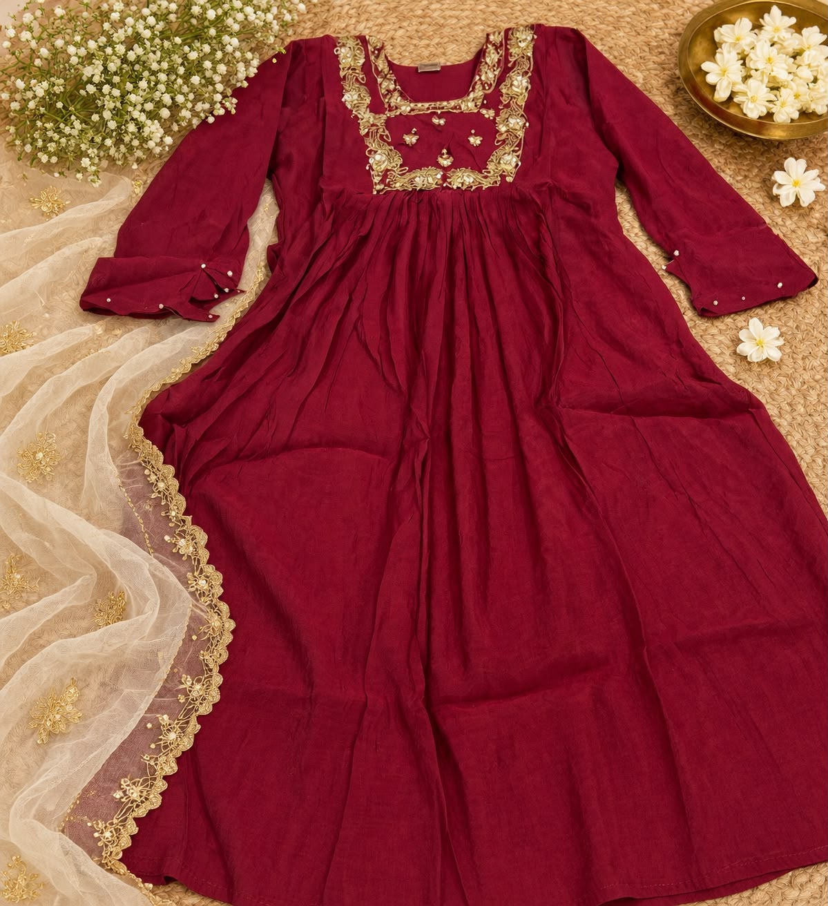 Regal Grace Mul Chanderi A-Line Kurti Set