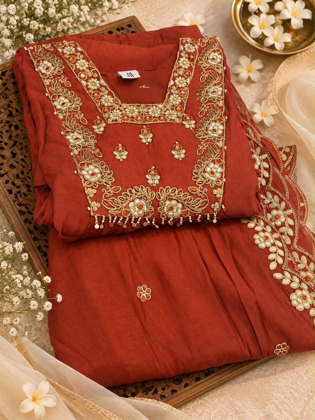 Regal Grace Mul Chanderi A-Line Kurti Set