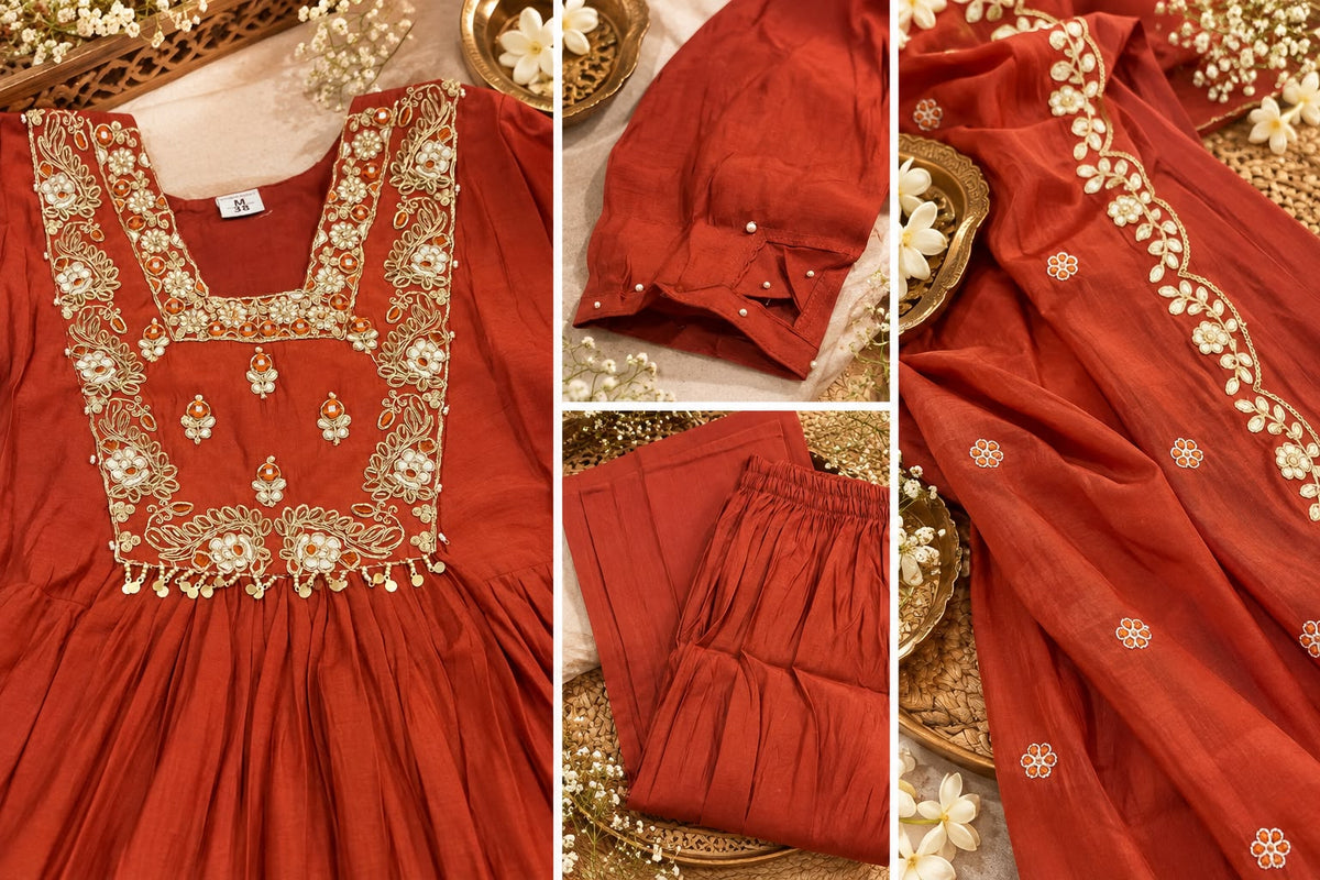 Regal Grace Mul Chanderi A-Line Kurti Set