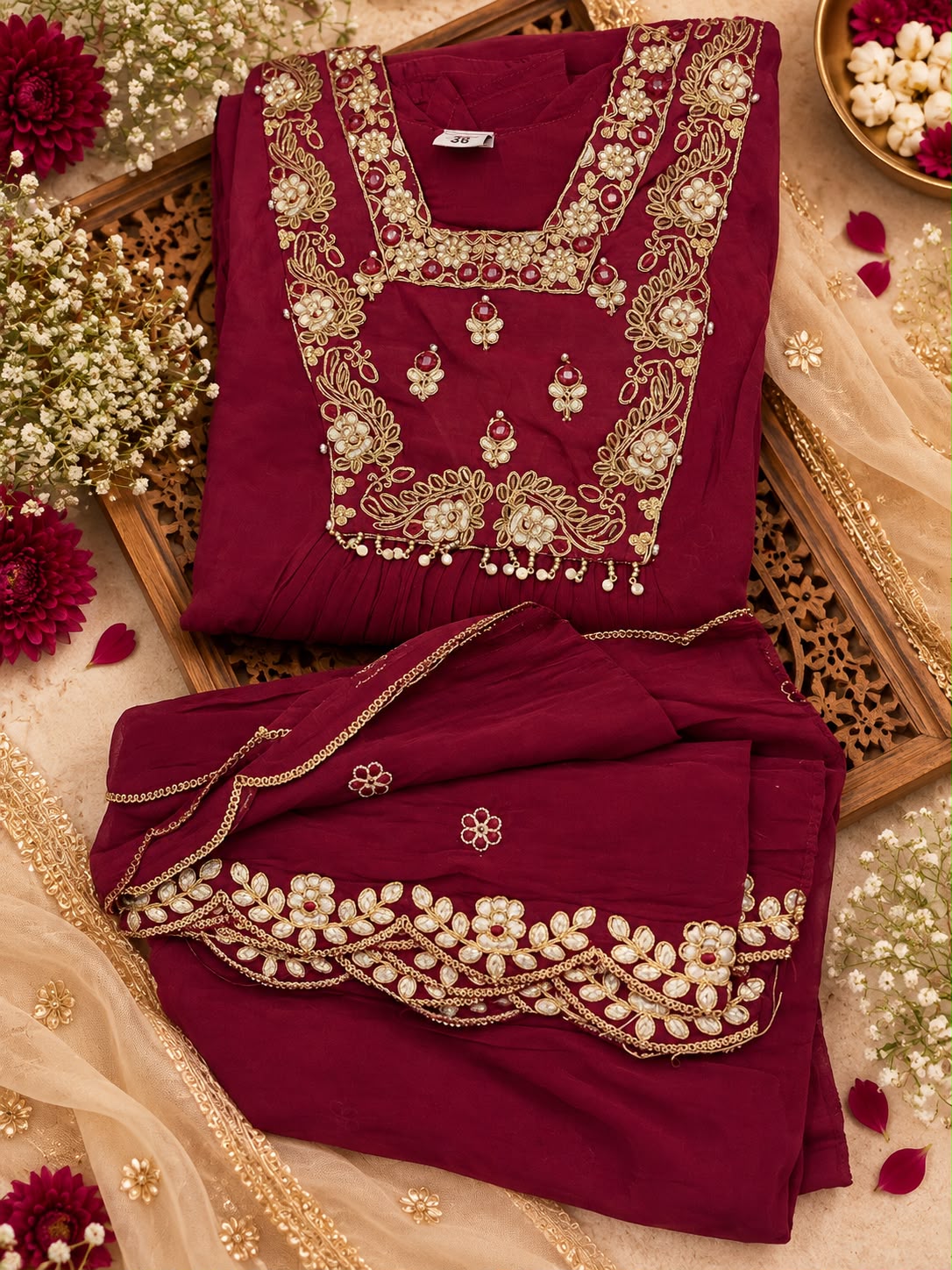 Regal Grace Mul Chanderi A-Line Kurti Set