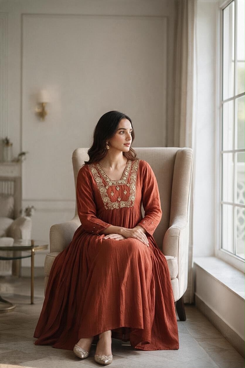 Regal Grace Mul Chanderi A-Line Kurti Set