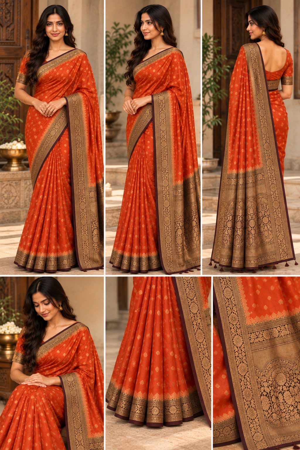 Regal Burnt Orange Georgette Banarasi Saree